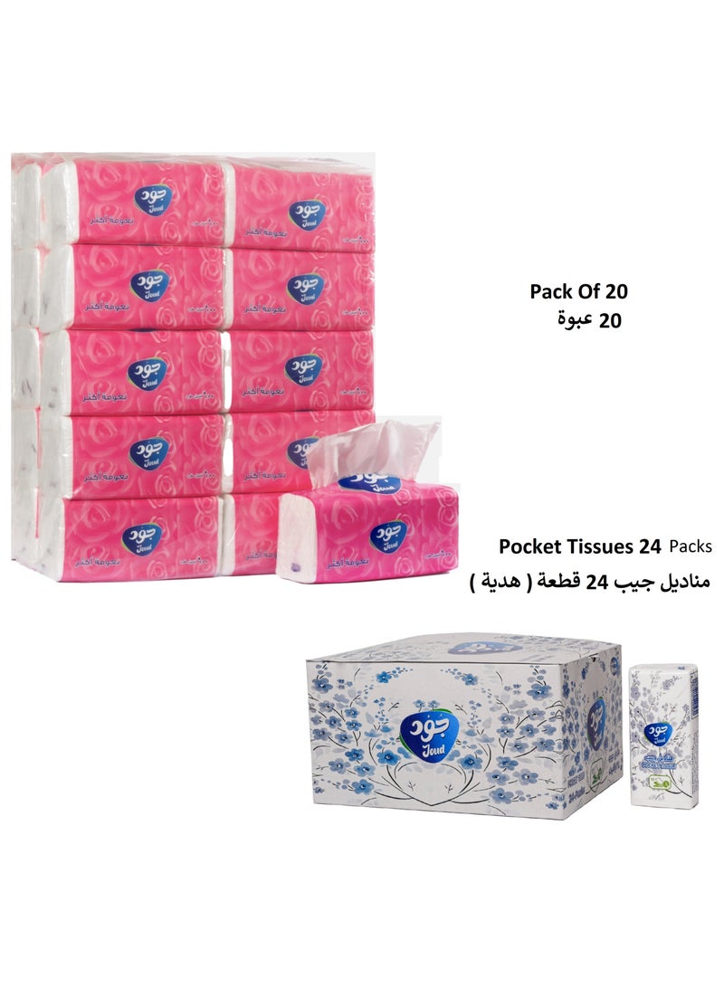 Joud Soft Paper Tissues 600 Tissues Pack Of 20  ( With a gift Pocket Tissues 24 Packs) - Image 1