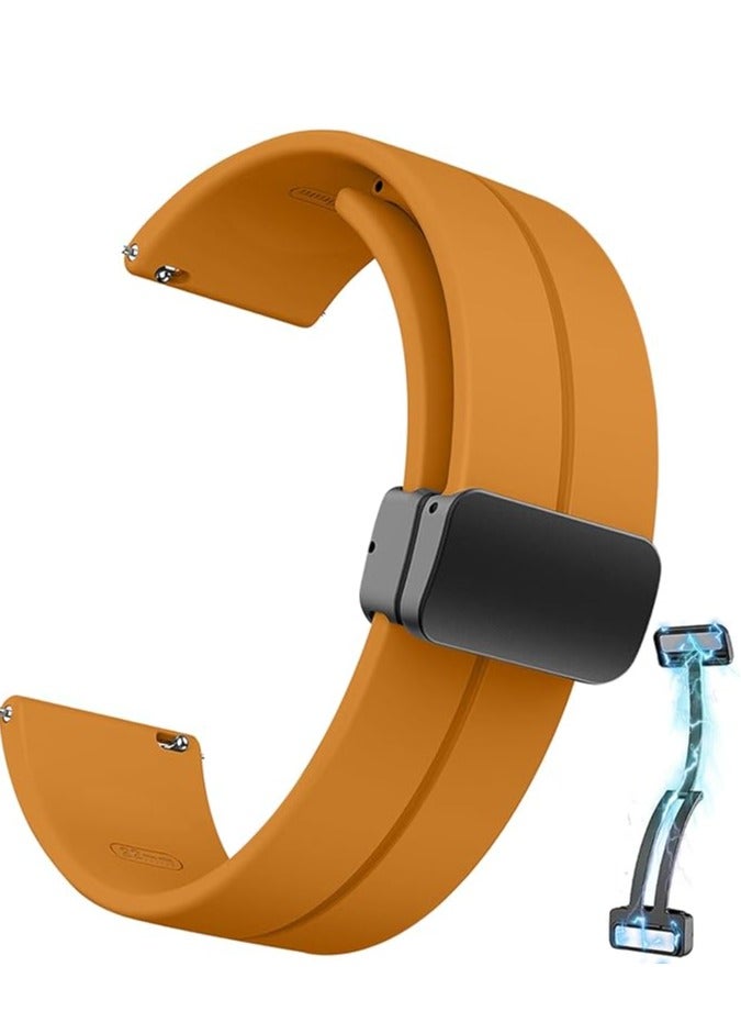 ووتش سوار سيليكون 20 ملم مع مشبك مغناطيسي قابل للطي لساعة جالكسي 6 برو ووتش 6، برتقالي، للكبار من الجنسين اصفر - Image 1