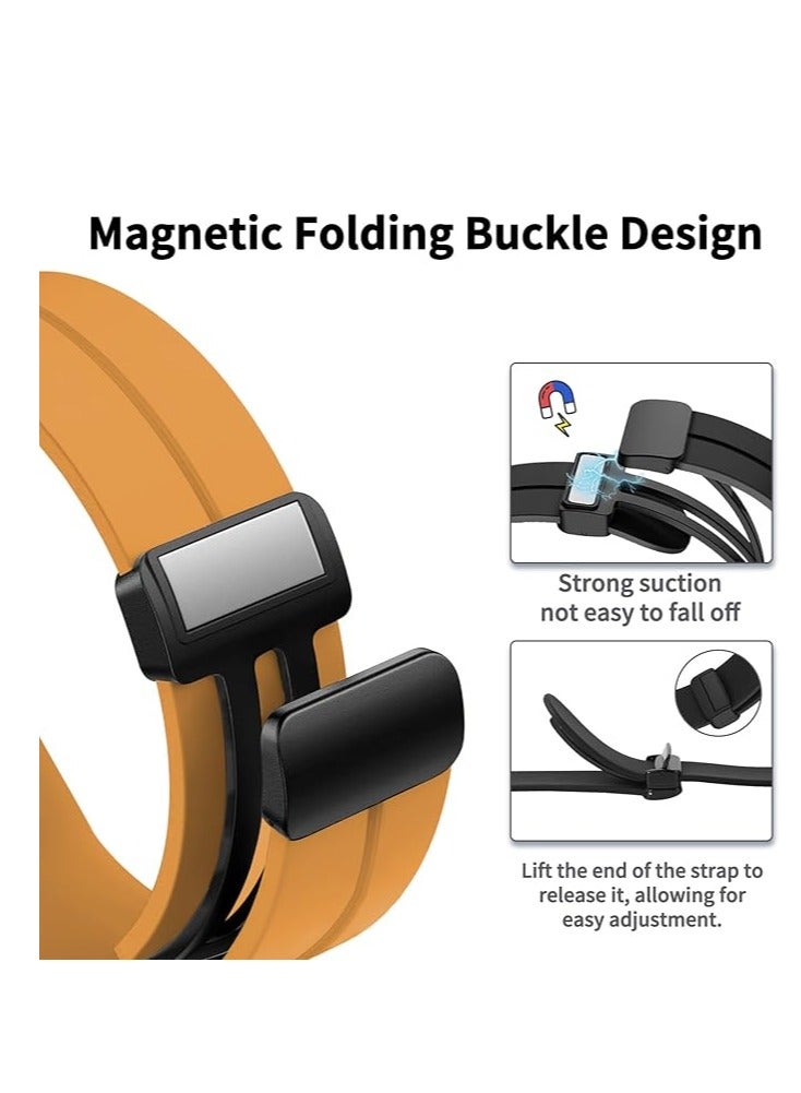 ووتش سوار سيليكون 20 ملم مع مشبك مغناطيسي قابل للطي لساعة جالكسي 6 برو ووتش 6، برتقالي، للكبار من الجنسين اصفر - Image 3