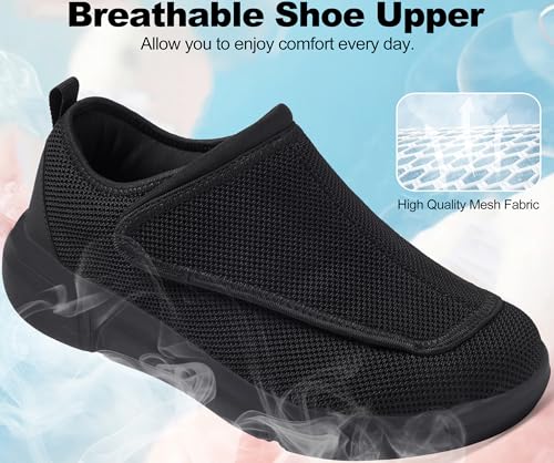 YINGCSM Men's Wide Diabetic Slip-On Shoes Adjustable Comfortable Walking Shoes for Swollen Feet Elderly Foot Pain Relief and Neuropathy Support Black - Image 4