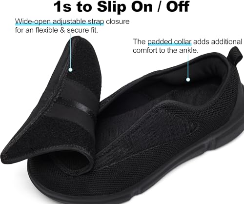 YINGCSM Men's Wide Diabetic Slip-On Shoes Adjustable Comfortable Walking Shoes for Swollen Feet Elderly Foot Pain Relief and Neuropathy Support Black - Image 3