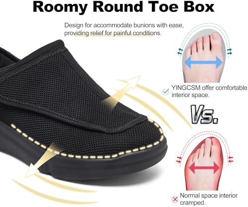 YINGCSM Men's Wide Diabetic Slip-On Shoes Adjustable Comfortable Walking Shoes for Swollen Feet Elderly Foot Pain Relief and Neuropathy Support Black - Image 2