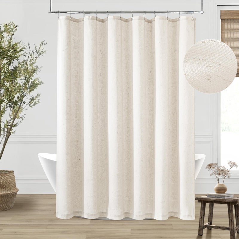 DUKIYO Cream Linen Shower Curtain Natural Boho Farmhouse Shower Curtains for Bathroom Neutral Aesthetic Bath Decor Sheer Cloth Water Repellent Fabric Drapes with Hooks Sets, Birch Ivory, 72x72 Inch - Image 1