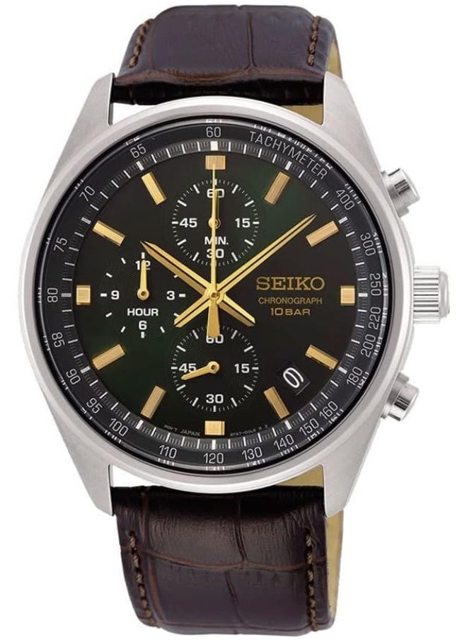 Seiko Seiko Men's Watch with Leather Strap SSB385P1  - Image 1