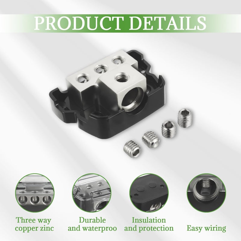 BOJACK 3 Way Power Distribution Connecting Block 1x0/2/4 Gauge Input 3x4/8 Gauge Output Power Distribution Block for Car Amplifier Audio Splitter - Image 3