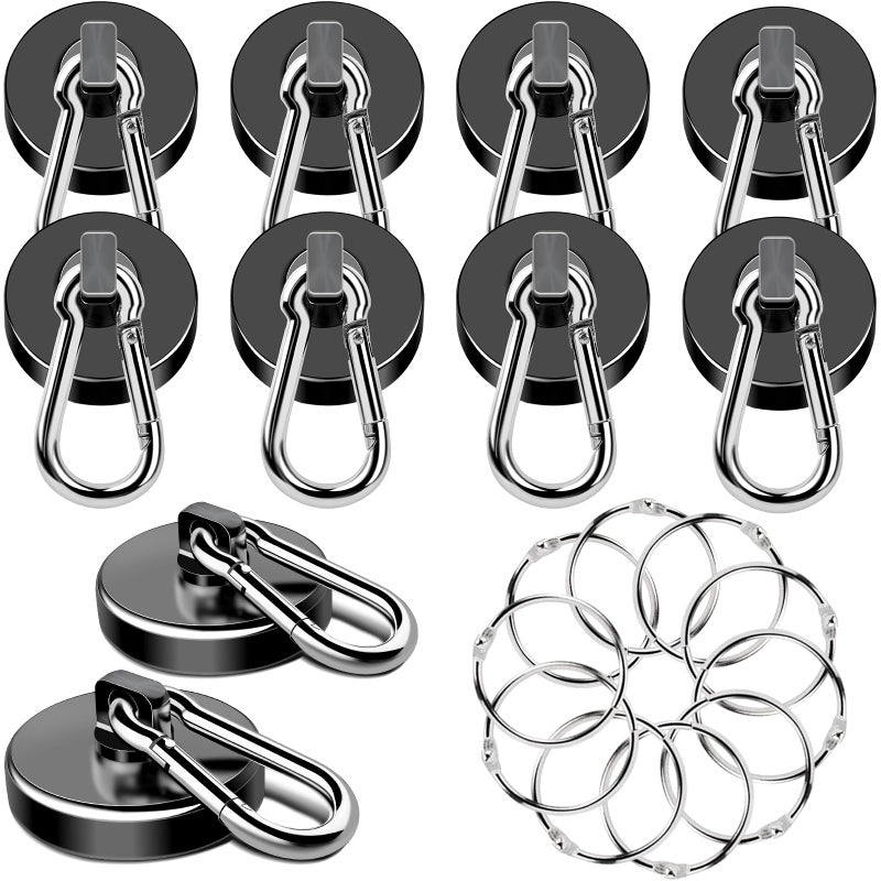 MIKEDE Magnetic Hooks Heavy Duty 110LBS Strong Neodymium Magnets with Swivel Carabiner Hook Black Magnetic Hangers Magnet Hooks for Locker Home Cruise Cabin Office 10 Pack - Image 2