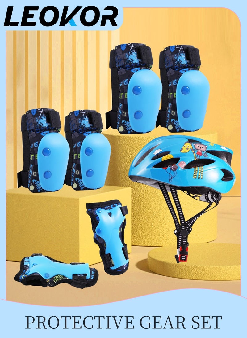 LEOKOR 7 IN 1 Kids Protective Gear Set,Adjustable Skateboard Skate Helmet with Protective Gear Knee Pads Elbow Pads Wrist Pads,for Youth Outdoor Sports,Scooter,Roller,Bike - Image 1