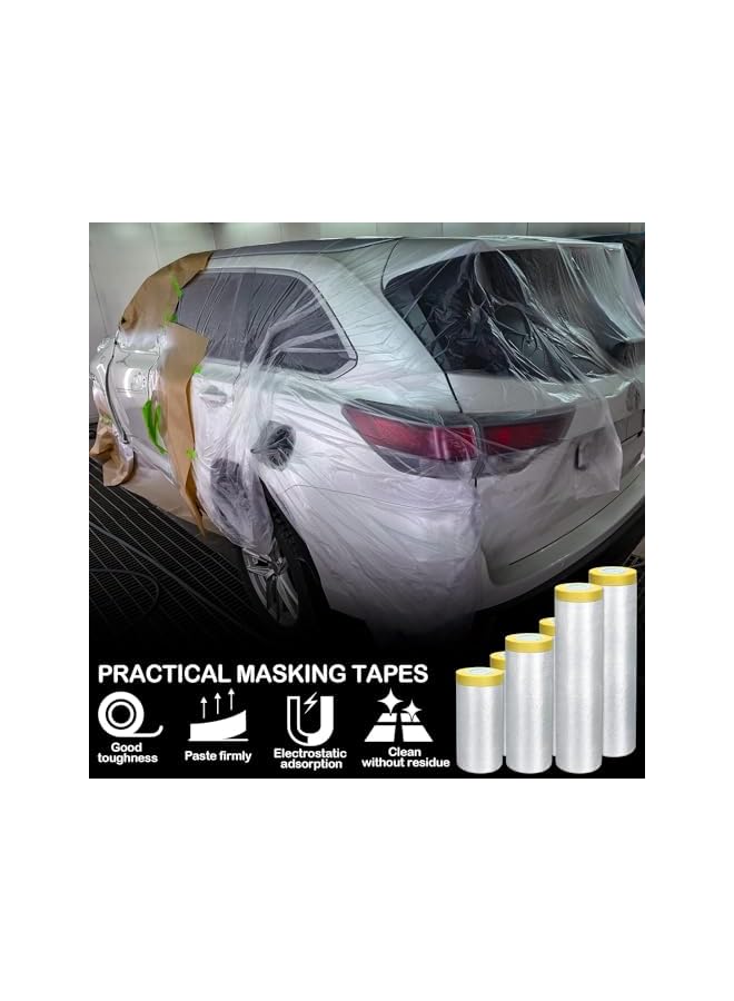 PROMASS promass 4M x 20M Tape and Drape,Waterproof Dust-Proof Protective Masking Film,Plastic Masking Film Drop Cloth Sheeting with Tape,Pre-Taped Masking Film Paint Cover for Car,Furniture,Painting,Floor,Bed  - Image 2