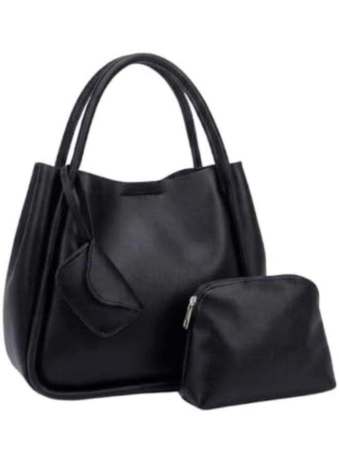 OURA Clara Women's Tote Handbag with Zipper Pouch, Black