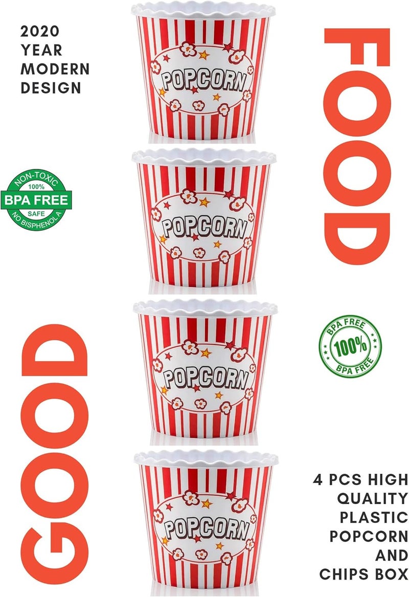 ONONEXPRESS Modern Style Reusable Plastic Popcorn BoxPopcorn ContainersPopcorn Bowls Set for Movie Theater Night  BPA Free  RedWhite 4 Pack75 oz - Image 2
