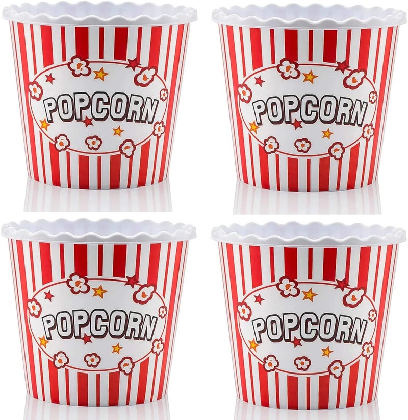 ONONEXPRESS Modern Style Reusable Plastic Popcorn BoxPopcorn ContainersPopcorn Bowls Set for Movie Theater Night  BPA Free  RedWhite 4 Pack75 oz - Image 1