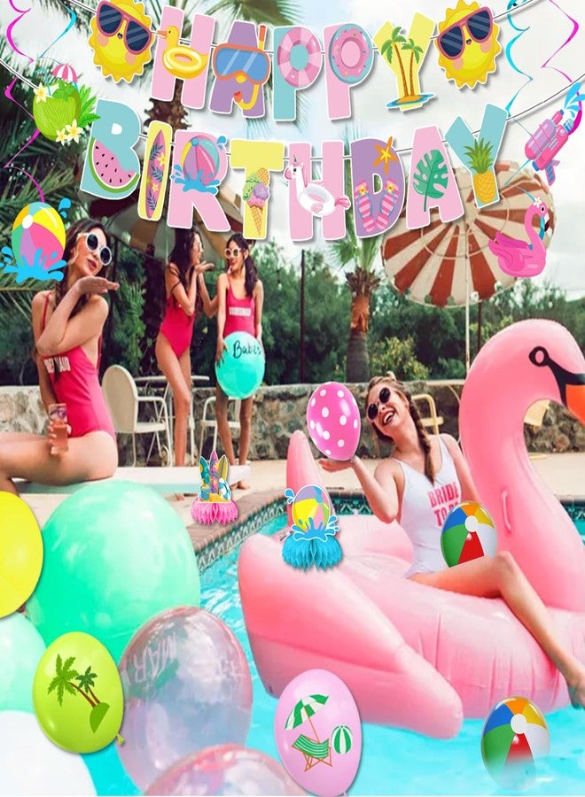 FINDRICH 59Pcs Splish Splash Birthday Decorations, Pool Birthday Party Decorations Happy Birthday Banner Beach Ball Cake Topper for Kids Swimming Water Luau Tropical Hawaii Beach Birthday Bash Party Supplies - Image 5