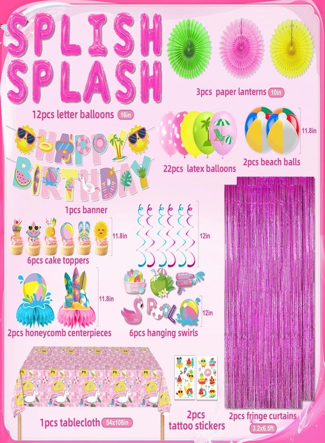 FINDRICH 59Pcs Splish Splash Birthday Decorations, Pool Birthday Party Decorations Happy Birthday Banner Beach Ball Cake Topper for Kids Swimming Water Luau Tropical Hawaii Beach Birthday Bash Party Supplies - Image 2