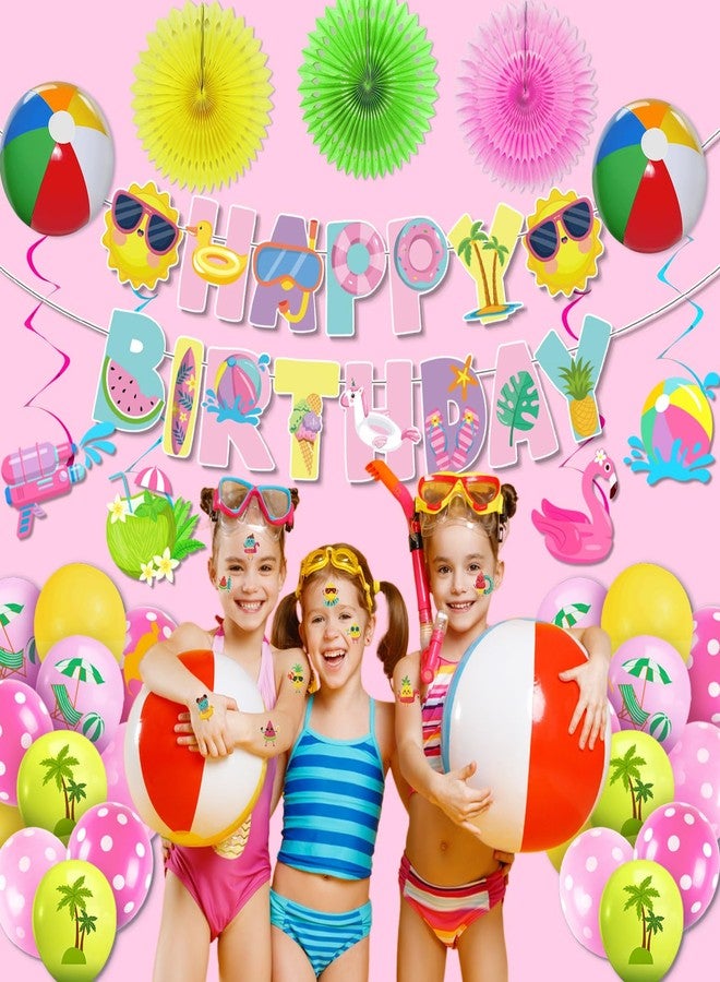 FINDRICH 59Pcs Splish Splash Birthday Decorations, Pool Birthday Party Decorations Happy Birthday Banner Beach Ball Cake Topper for Kids Swimming Water Luau Tropical Hawaii Beach Birthday Bash Party Supplies - Image 3
