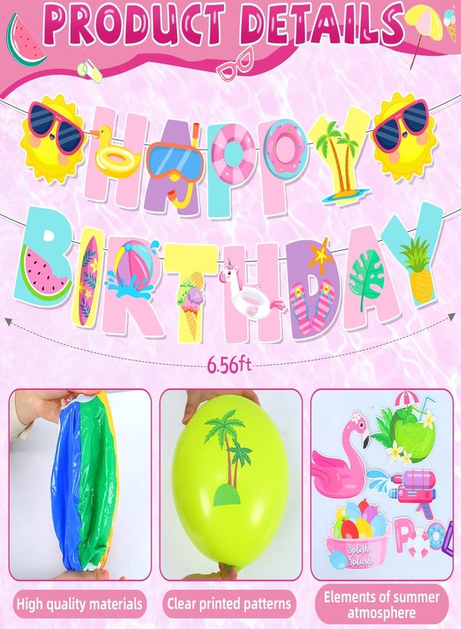 FINDRICH 59Pcs Splish Splash Birthday Decorations, Pool Birthday Party Decorations Happy Birthday Banner Beach Ball Cake Topper for Kids Swimming Water Luau Tropical Hawaii Beach Birthday Bash Party Supplies - Image 4