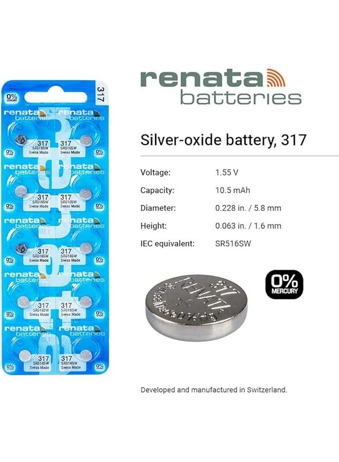 Renata wrist watch battery - Swiss made, 1.55V button cell, Renata long life battery, 317-1 piece, SR516SW - Image 2