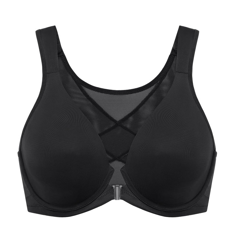 DELIMIRA Women's Front Closure Bras Posture Full Coverage Plus Size Underwire Unlined Back Support Plunge Seamless Bra B-H Cups Black 34B - Image 1