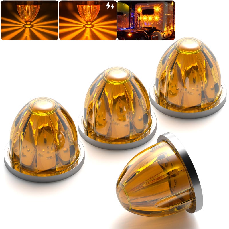 BJZ 4Pcs Amber Watermelon LED Strobe+Constant Marker Lights Dual Function Watermelon-Shaped Side Marker Clearance Tail Top Cap Roof Lights for Trailer Truck Semi-Trailer Heavy-Duty Truck Bus Van - Image 1