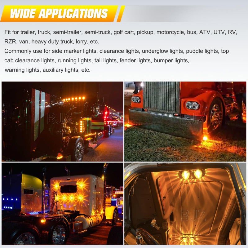 BJZ 4Pcs Amber Watermelon LED Strobe+Constant Marker Lights Dual Function Watermelon-Shaped Side Marker Clearance Tail Top Cap Roof Lights for Trailer Truck Semi-Trailer Heavy-Duty Truck Bus Van - Image 3