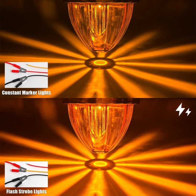 BJZ 4Pcs Amber Watermelon LED Strobe+Constant Marker Lights Dual Function Watermelon-Shaped Side Marker Clearance Tail Top Cap Roof Lights for Trailer Truck Semi-Trailer Heavy-Duty Truck Bus Van - Image 2