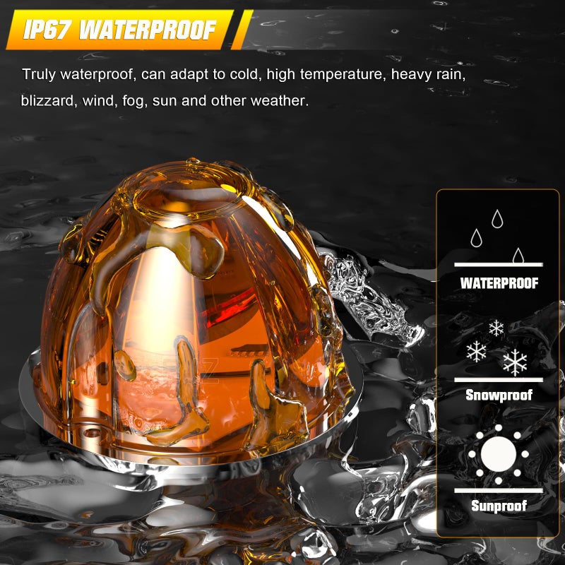 BJZ 4Pcs Amber Watermelon LED Strobe+Constant Marker Lights Dual Function Watermelon-Shaped Side Marker Clearance Tail Top Cap Roof Lights for Trailer Truck Semi-Trailer Heavy-Duty Truck Bus Van - Image 4