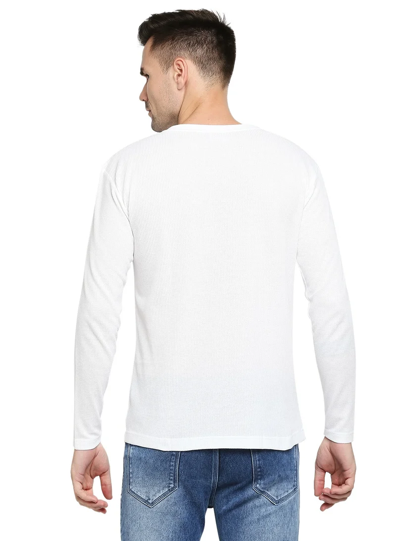 BYC MEN'S COTTON FULL SLEEVES MESH V-NECK T-SHIRT - WHITE