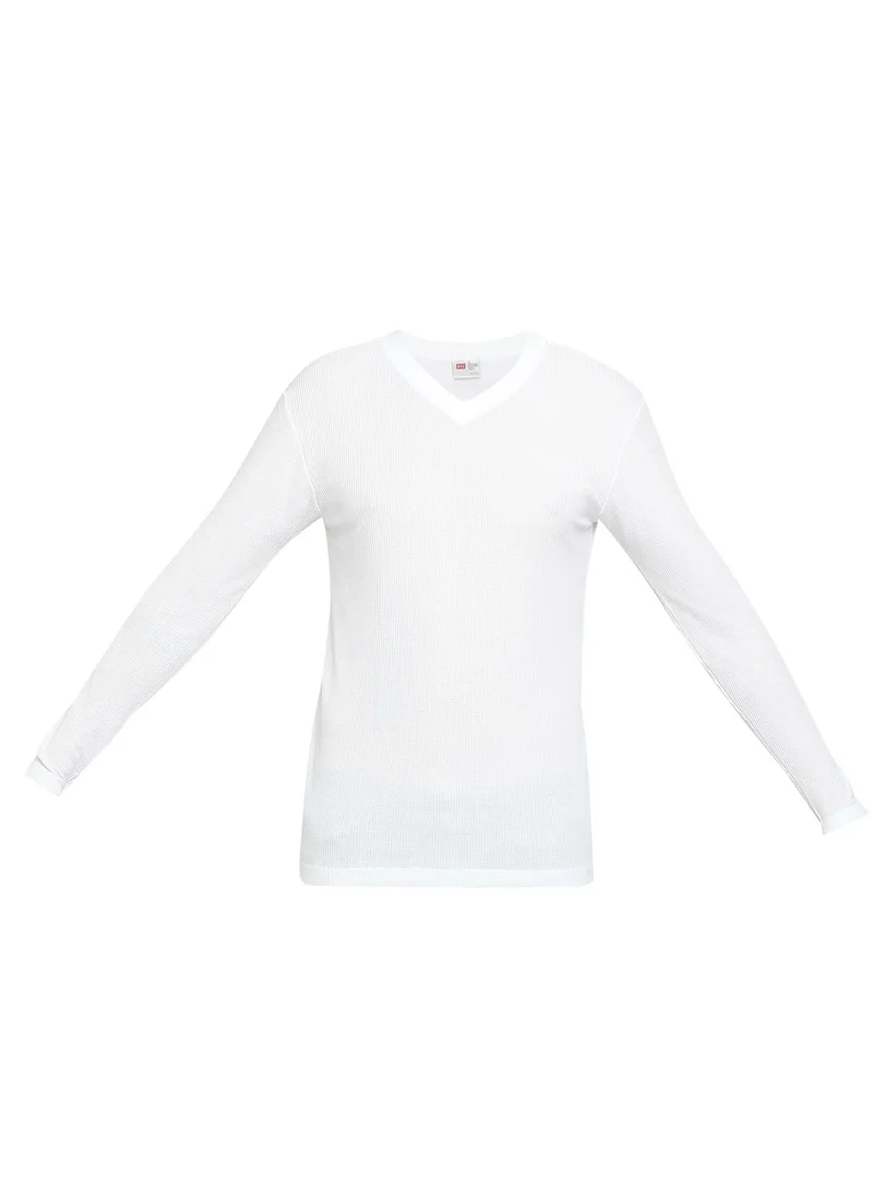 BYC MEN'S COTTON FULL SLEEVES MESH V-NECK T-SHIRT - WHITE