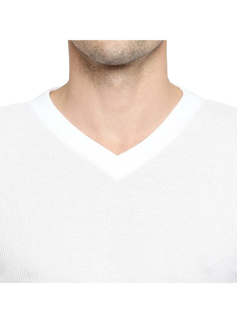 BYC MEN'S COTTON FULL SLEEVES MESH V-NECK T-SHIRT - WHITE