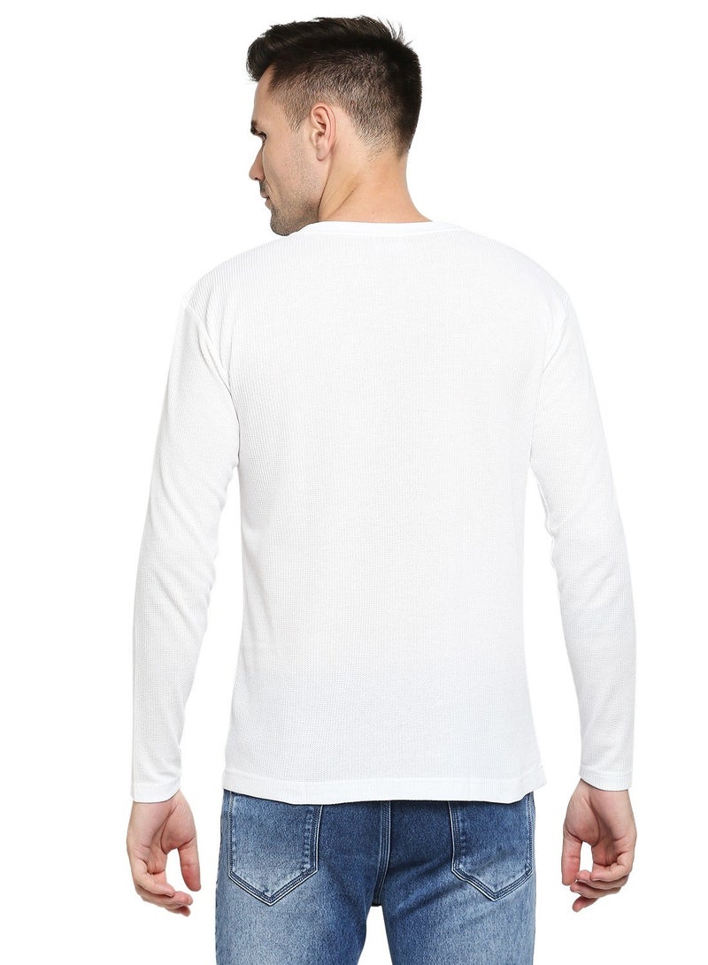 بي واي سي تيشيرت رجالي قطن بأكمام كاملة ورقبة على شكل  من قماش شبكي - أبيض - Image 5