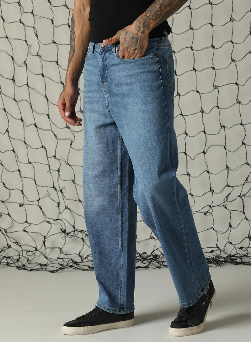 Hubberholme Men's Indigo 100% Cotton Distressed Jeans