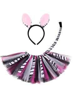 Excefore Lovely Zebra Animals Costume, Zebra Tutu Skirt Ear Headband Tail, Suitable for Baby Birthday Party Cosplay Dress (1-2T, Pink)  - Image 2