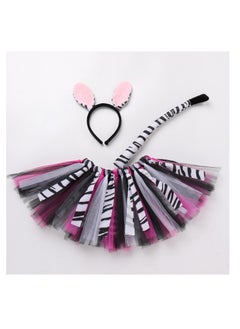 Excefore Lovely Zebra Animals Costume, Zebra Tutu Skirt Ear Headband Tail, Suitable for Baby Birthday Party Cosplay Dress (1-2T, Pink)  - Image 3