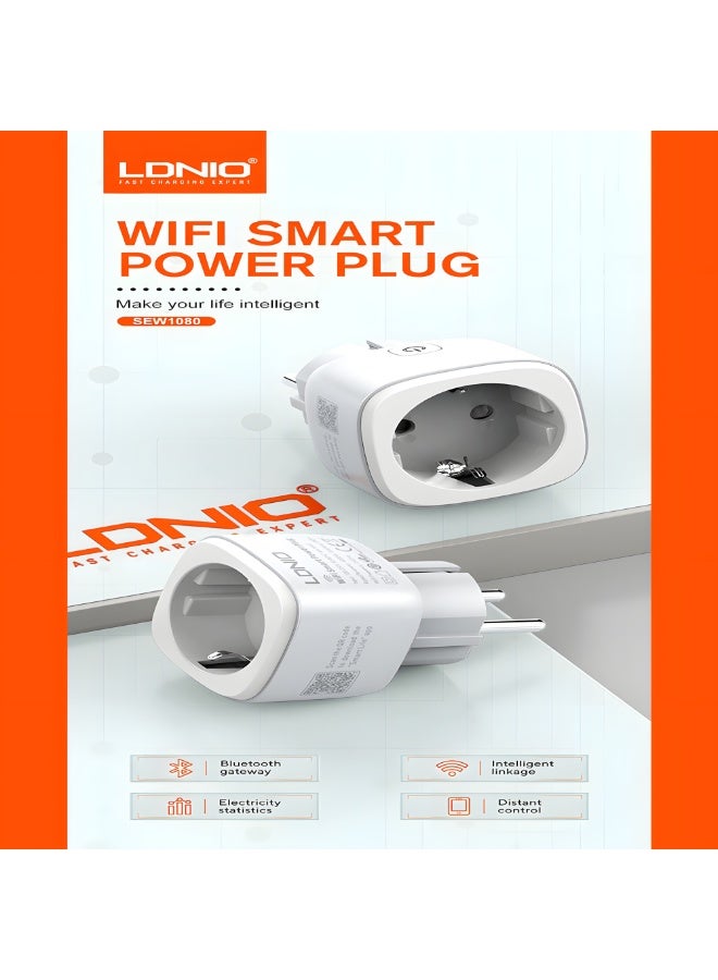 لدنيو LDNIO SEW1080 WiFi Smart Plug EU Socket – فيشة ذكية للتحكم عن بُعد مع قياس استهلاك الكهرباء، تايمر، دعم Alexa & Google – قدرة 4000W Max - Image 3
