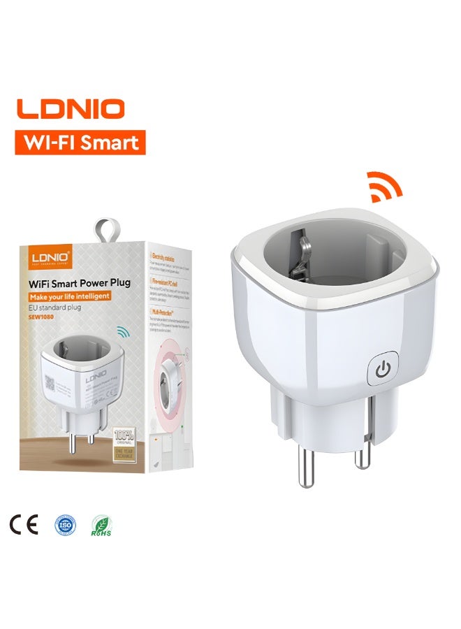 لدنيو LDNIO SEW1080 WiFi Smart Plug EU Socket – فيشة ذكية للتحكم عن بُعد مع قياس استهلاك الكهرباء، تايمر، دعم Alexa & Google – قدرة 4000W Max - Image 1
