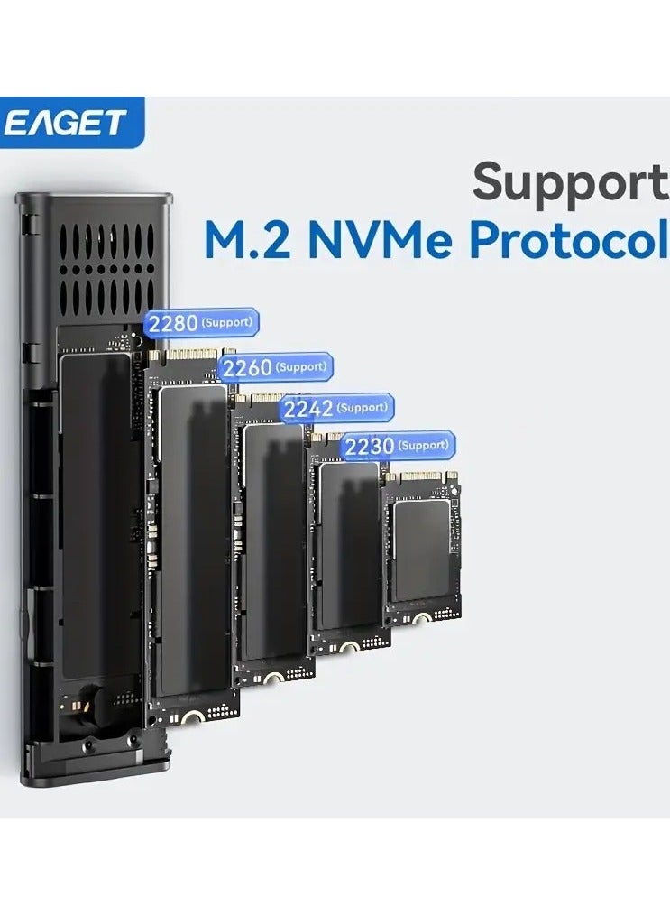 إيجيت حاوية أقراص EAGET عالية السرعة M.2 NVMe – صندوق خارجي محمول بسرعة 10Gbps بواجهة PCIe M-Key مع دعم UASP، متوافق مع مقاسات SSD (2230/2242/2260/2280) – القرص غير مشمول - Image 2