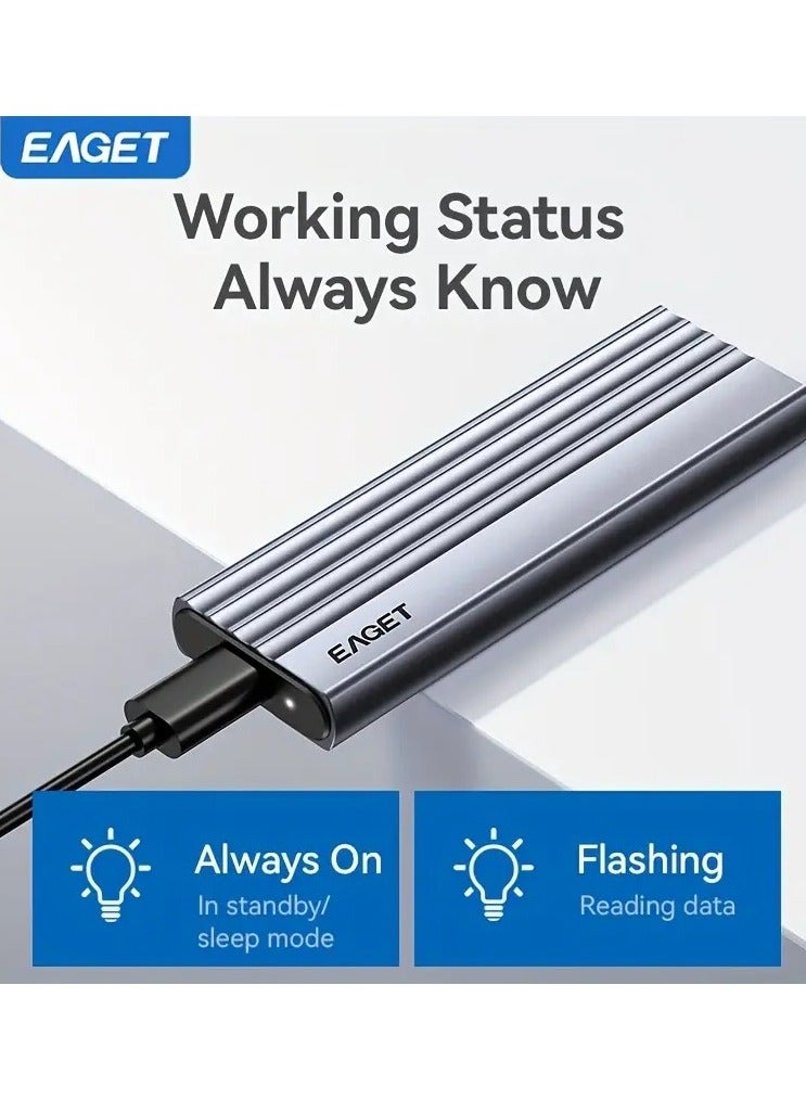 إيجيت حاوية أقراص EAGET عالية السرعة M.2 NVMe – صندوق خارجي محمول بسرعة 10Gbps بواجهة PCIe M-Key مع دعم UASP، متوافق مع مقاسات SSD (2230/2242/2260/2280) – القرص غير مشمول - Image 3