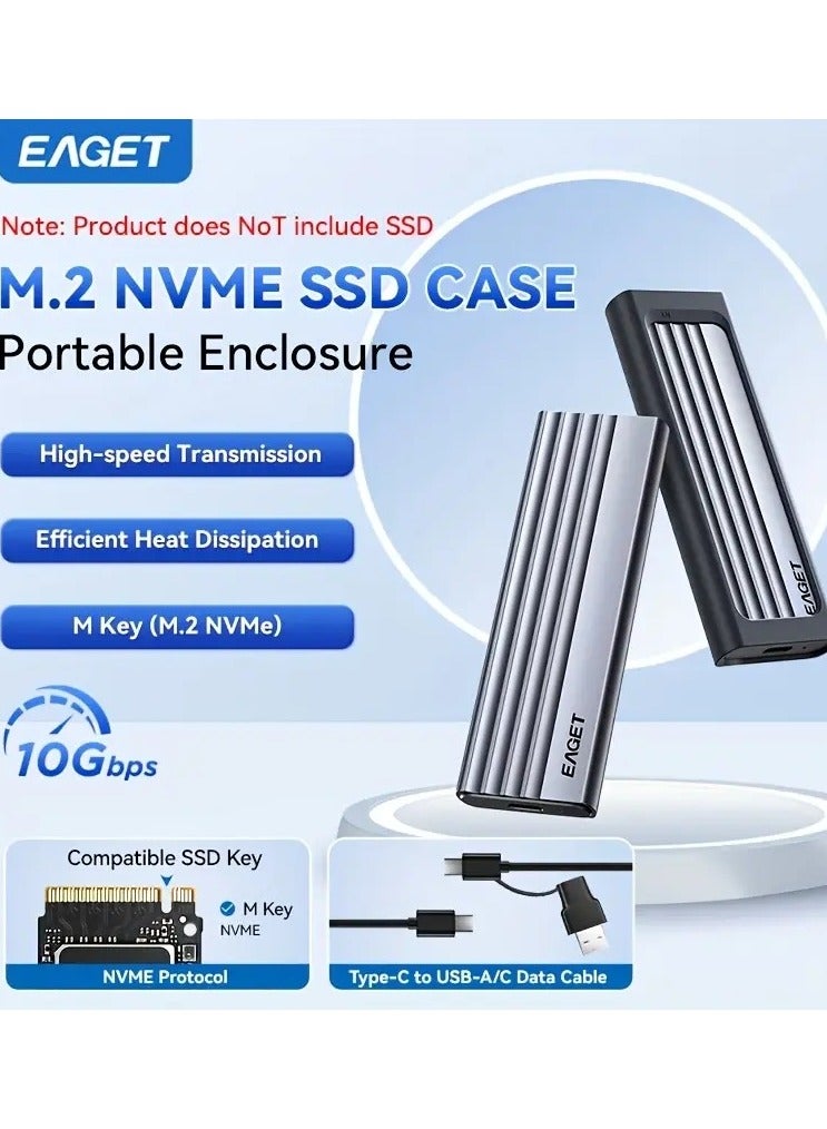 إيجيت حاوية أقراص EAGET عالية السرعة M.2 NVMe – صندوق خارجي محمول بسرعة 10Gbps بواجهة PCIe M-Key مع دعم UASP، متوافق مع مقاسات SSD (2230/2242/2260/2280) – القرص غير مشمول - Image 5