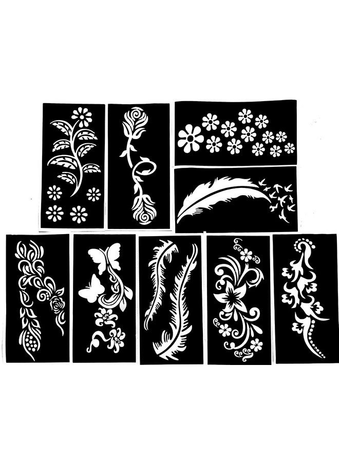 ivana's مجموعة قوالب وشم الحناء من هينا لليد والجسم والأصابع والوجه وشم مؤقت من هينا آرت للأطفال والبنات والنساء بتصميم Sten002 باللون الأسود مقاس M (Csten002) - Image 2