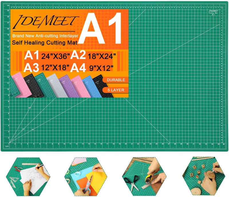 Densityupgraded 24 x 36 Large Self Healing Sewing Mat Idemeet Rotary Cutting Mat 5Ply Cut Board for Crafts Hobby Project Scale Size 24 x 36 A1 Green