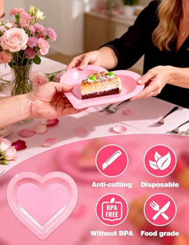 Diltik Pink Heart Shaped Party Plates and Napkins Set – 25PCS 9 Inch Disposable Paper Plates with 25PCS Heart Napkins for Birthday, Mother’s Day, Bridal Shower, Girls Party Decorations - Image 5
