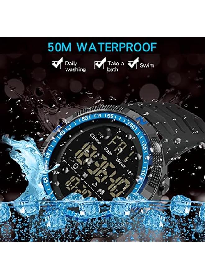 Mens Digital Sports Watch Dual Time Countdown Waterproof Stopwatch LED Screen Military Wrist Watches for Men  - Image 4