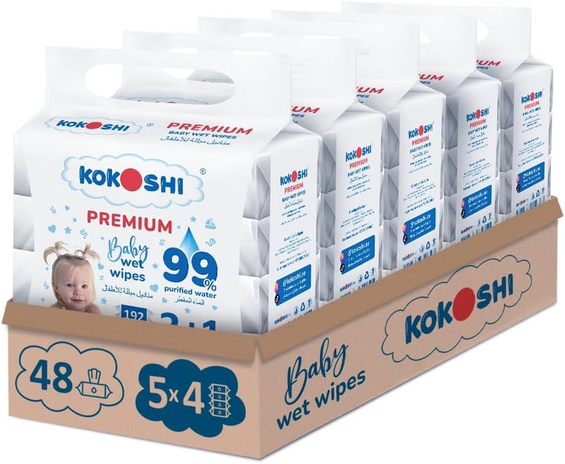 Kokoshi Premium, 960 Wet Baby Wipes - Image 1