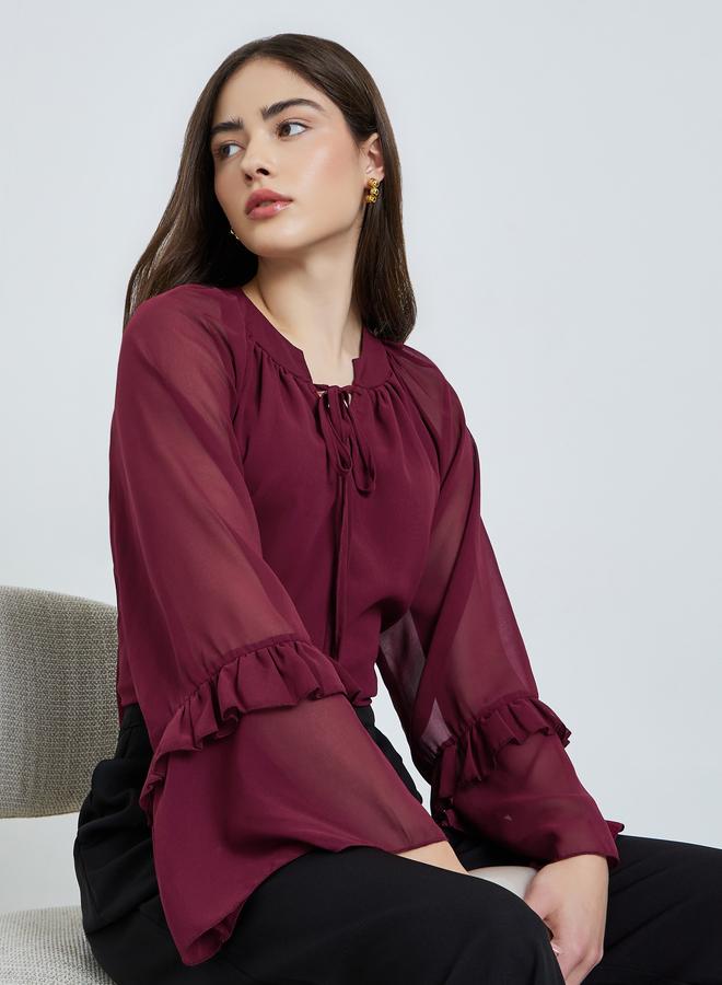 ستايلي بلوزة شيفون بأكمام كرانيش - Image 4