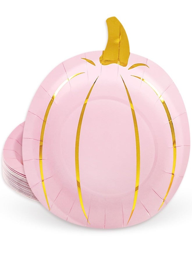 Whaline 24Pcs Fall Pink Pumpkin Paper Plate Gold Foil Dinner Plate Disposable Thanksgiving Harvest Plates for Autumn Catering Events Dining Party Favors Tableware Decor Supplies - Image 1