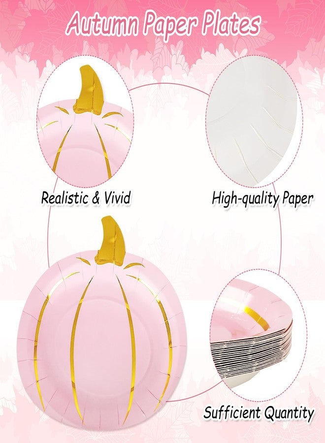 Whaline 24Pcs Fall Pink Pumpkin Paper Plate Gold Foil Dinner Plate Disposable Thanksgiving Harvest Plates for Autumn Catering Events Dining Party Favors Tableware Decor Supplies - Image 3