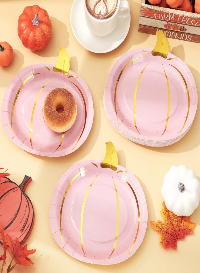 Whaline 24Pcs Fall Pink Pumpkin Paper Plate Gold Foil Dinner Plate Disposable Thanksgiving Harvest Plates for Autumn Catering Events Dining Party Favors Tableware Decor Supplies - Image 5