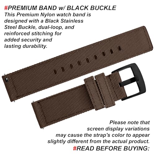 DBLACK ''ENMA'' Nylon Watch Strap, Quick Release Boxy Design Watch Band // For 20mm, 22mm, or 24mm Watch Belt (Choose Your Size & Color) (20mm, Brown) - Image 4