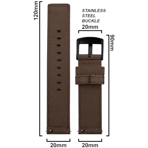 DBLACK ''ENMA'' Nylon Watch Strap, Quick Release Boxy Design Watch Band // For 20mm, 22mm, or 24mm Watch Belt (Choose Your Size & Color) (20mm, Brown) - Image 2