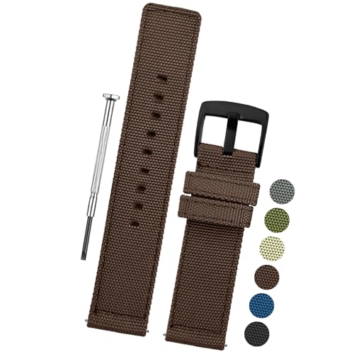 DBLACK ''ENMA'' Nylon Watch Strap, Quick Release Boxy Design Watch Band // For 20mm, 22mm, or 24mm Watch Belt (Choose Your Size & Color) (20mm, Brown) - Image 1