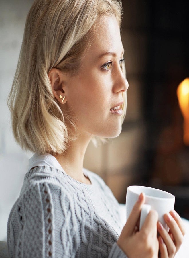 GOGOEY Hypoallergenic Titanium Earrings for Sensitive Ears 14K Gold Plated Opal Ball CZ Heart Flat Back Earrings for Women Men Small Surgical Steel Flatback Stud Hoop Cartilage Earring Set for Multiple Piercing (B-Gold) - Image 3